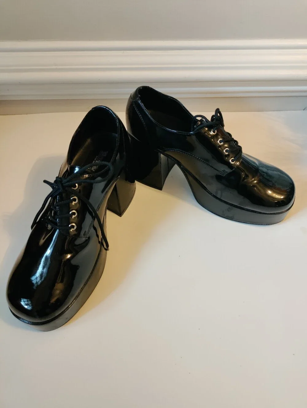 Women's Black Patent Lace-Up Platform Heels